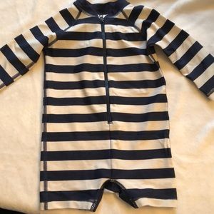 Hanna Andersson navy and white striped sunsuit